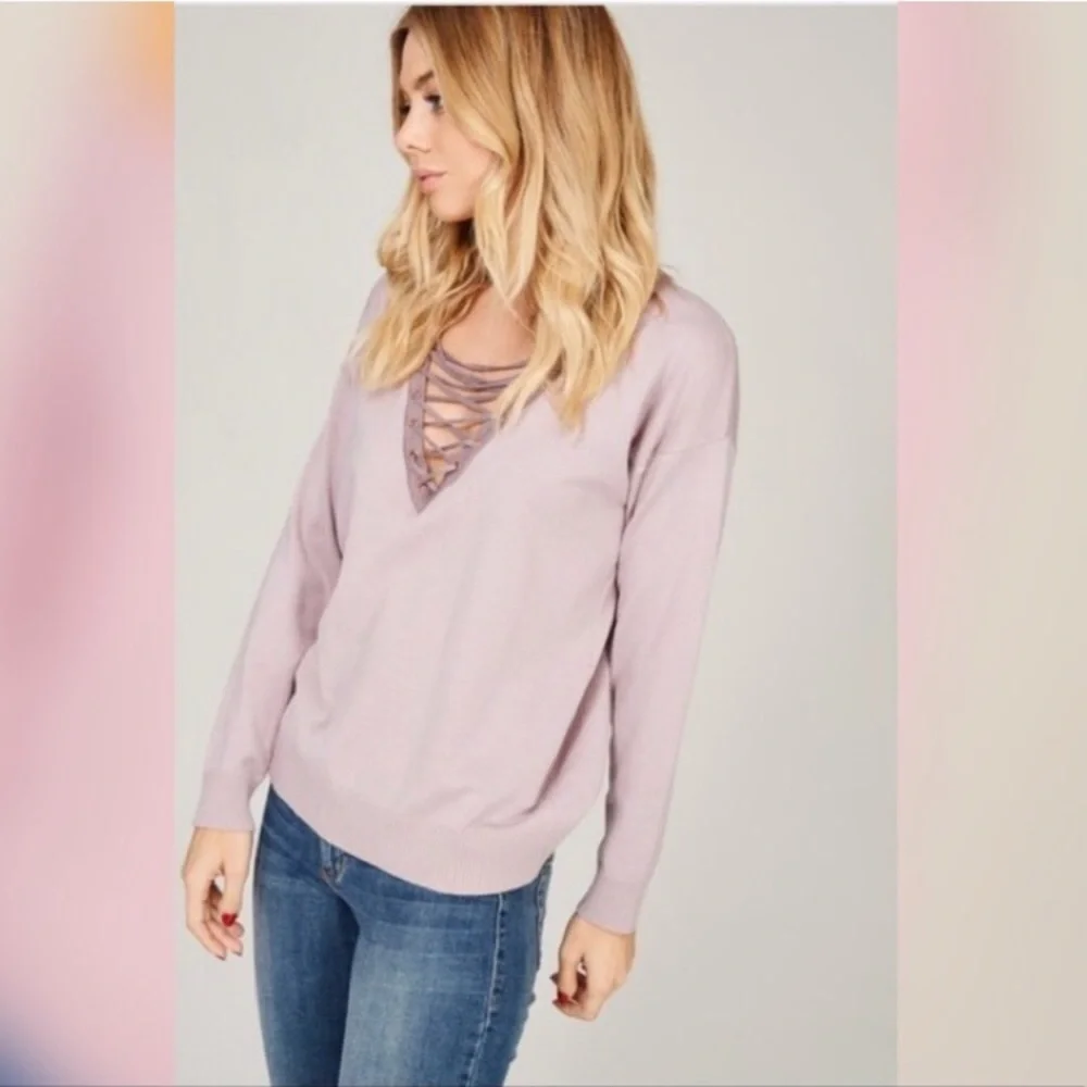 Lace up pullover sweater